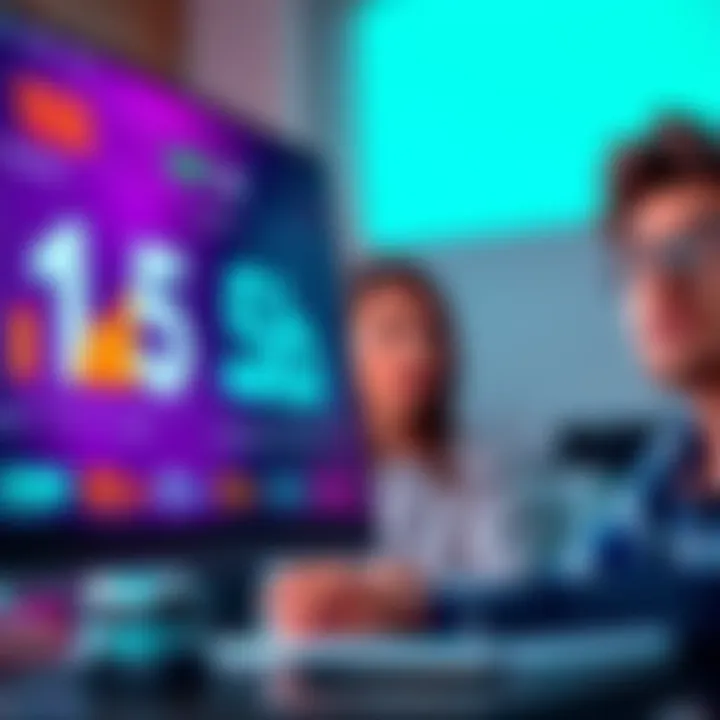 A close-up of a computer screen displaying statistics about a 15 dollar subscription service, showing various graphs and numbers, with a person looking surprised in the background.