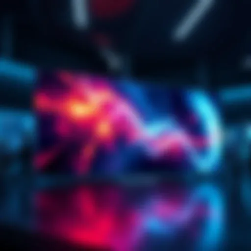 A visual representation of high-definition 16K technology showcasing vibrant colors and sharp images on a large screen.
