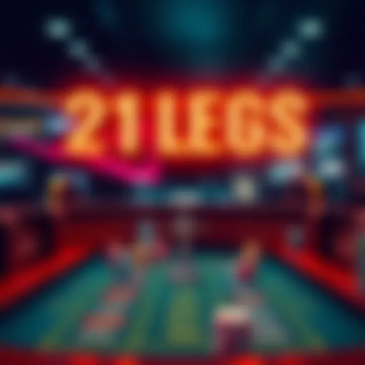 A visual representation of the 21 legs strategy in betting, showing options for adding and eliminating choices to maximize results.