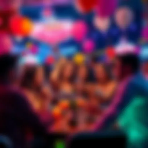 A group of friends enjoying a party with balloons and drinks in Las Vegas