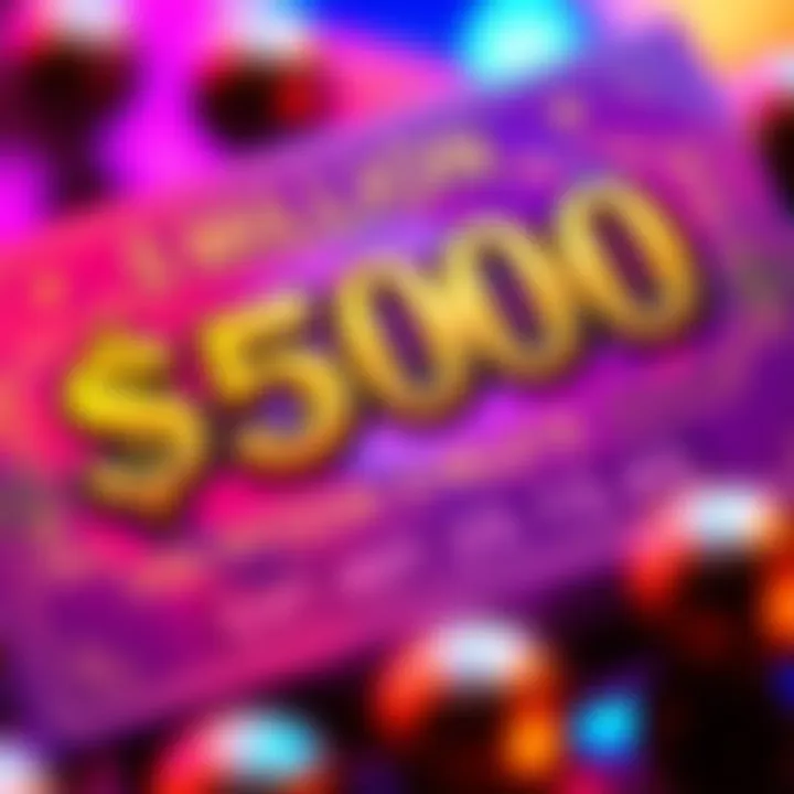 A close-up of the $500 ticket for the $5 Million Royale lottery, featuring vibrant colors and enticing prize details.