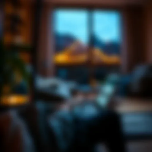 A person using a laptop to access the Stake website in a cozy home setting