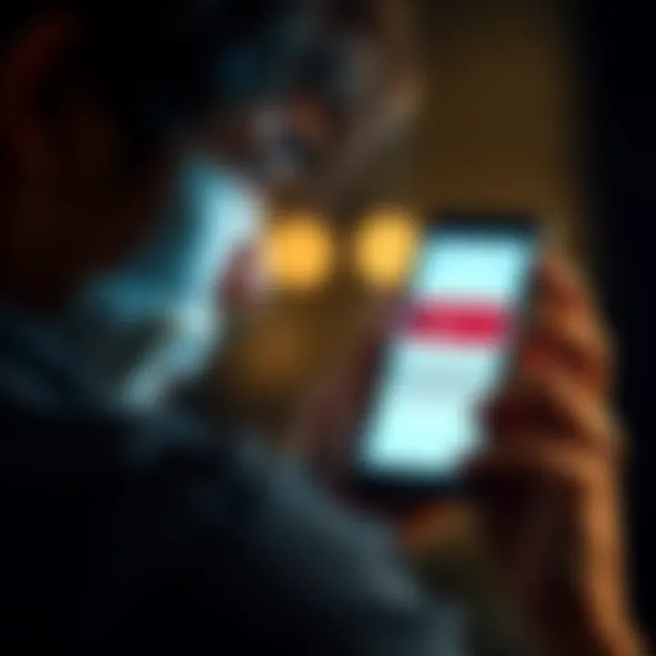 A person looks frustrated while trying to access their account on a smartphone, displaying an error message on the screen.