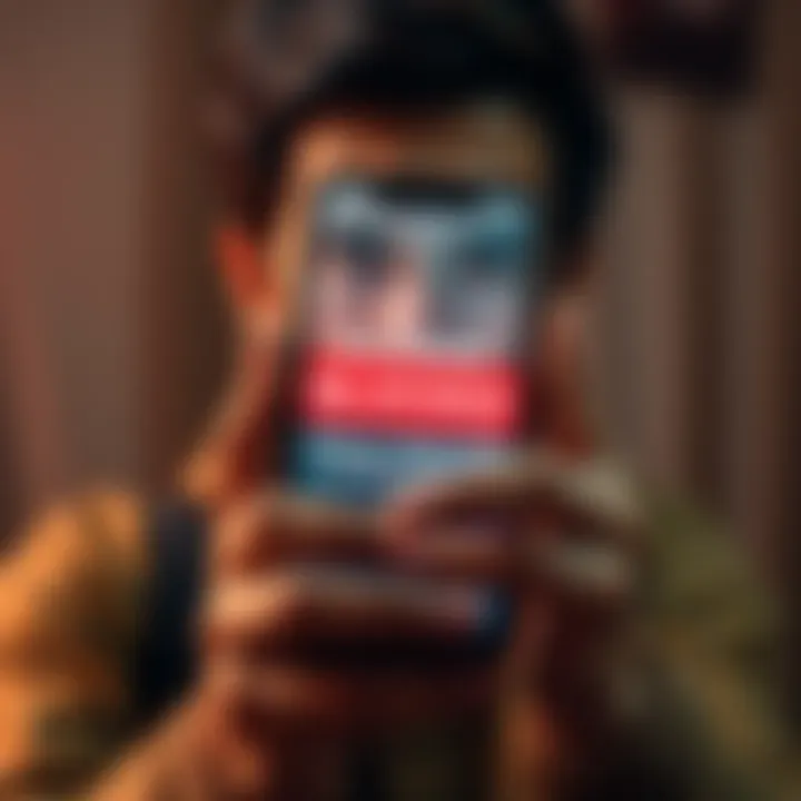 Account Blocked Warning A person looking worried while holding a phone with a blocked account message on the screen and cash in the foreground, representing the loss of funds.