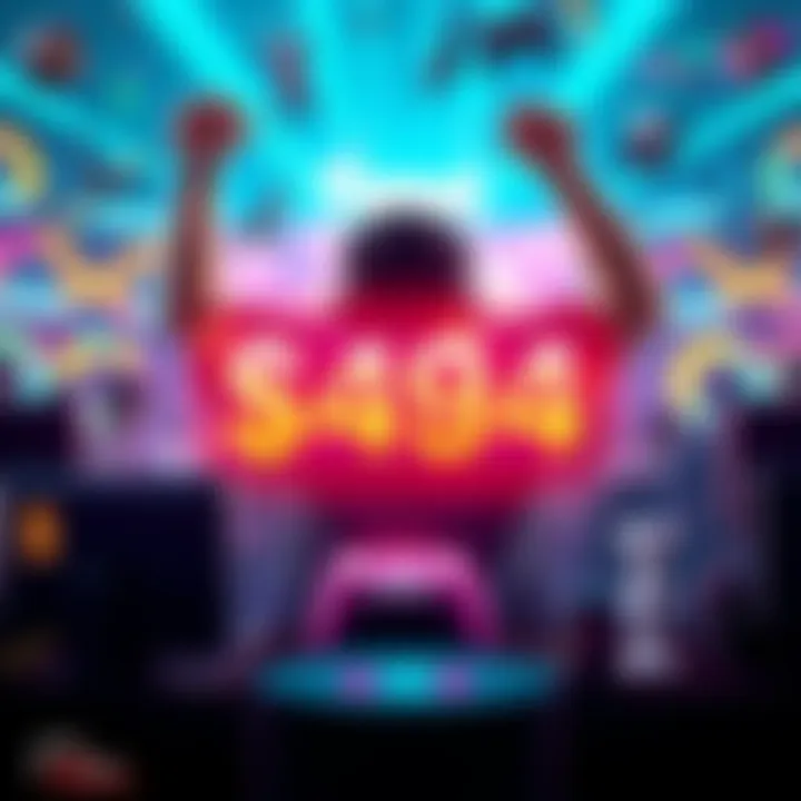 Player celebrating a gaming achievement with a prize money display of $494 in a bright game-themed background