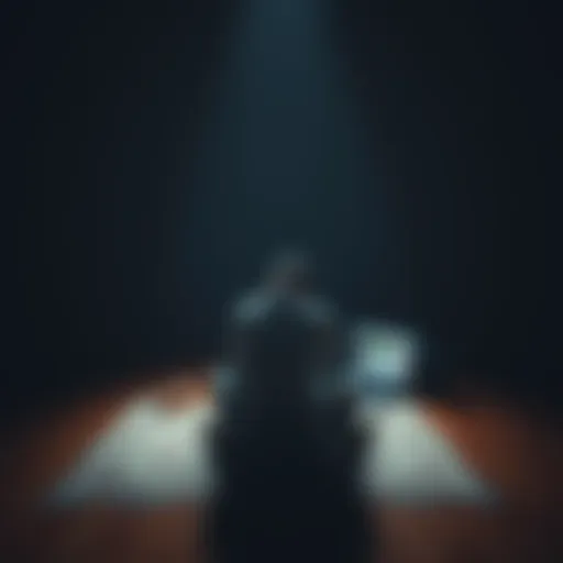 A person sitting alone in a dimly lit room with a bottle of pills and a laptop showing gambling sites, reflecting struggles with addiction.