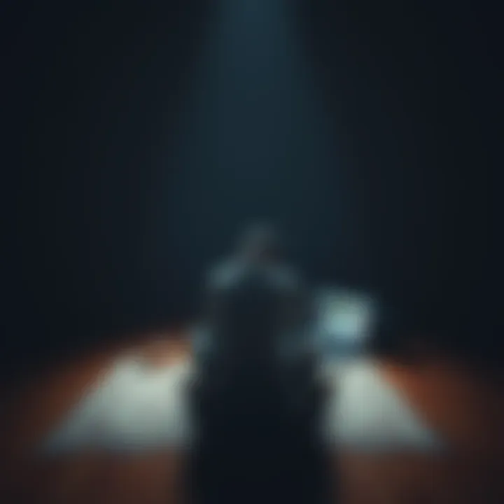 Addicted individual in a dark room A person sitting alone in a dimly lit room with a bottle of pills and a laptop showing gambling sites, reflecting struggles with addiction.