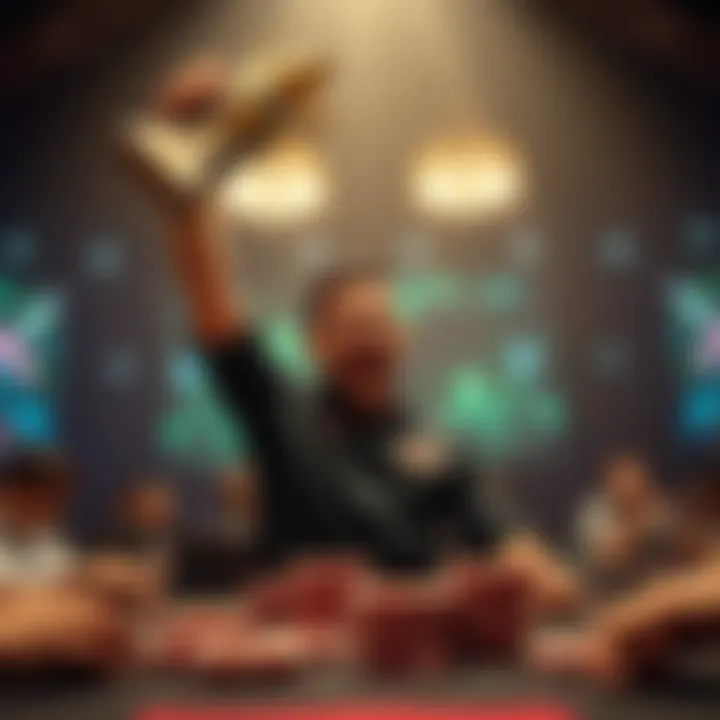 Adrian Mateos raises a trophy in celebration after winning the Triton Invitational in Montenegro, with poker chips scattered on the table.