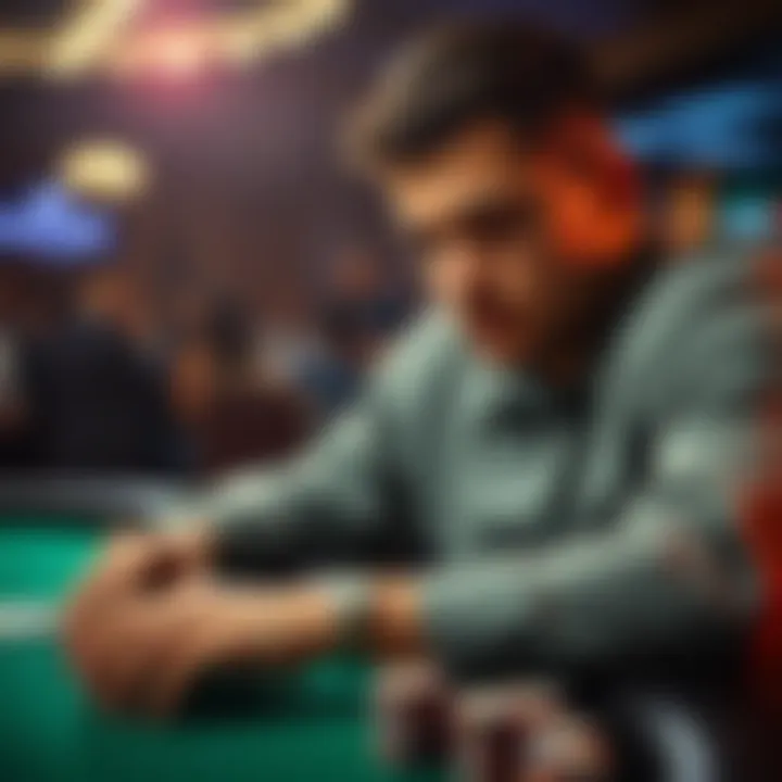 Adrian Mateos focused on a poker game with chips and cards in front of him