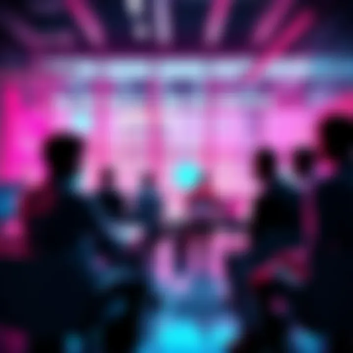 A group of people discussing artificial intelligence concepts in a modern workspace.