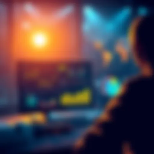 Illustration showing a person analyzing data on a computer related to fight outcomes with AI charts and graphs