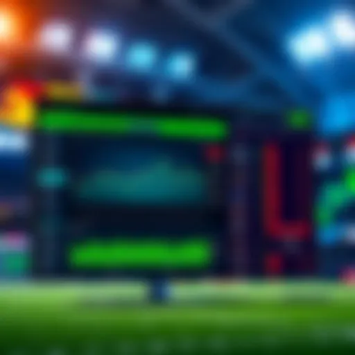 A digital interface showing real-time sports analysis and betting odds from an AI tool, with sports graphics in the background