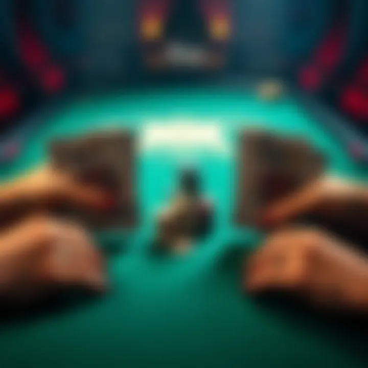 A poker table with two hands displayed: AKs and A5s, facing off against pocket kings, with chips stacked in the center.