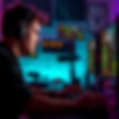 Alan Keating Streaming Gameplay Alan Keating focused on his gaming setup while streaming, showing a mixture of determination and frustration, with his game screen displaying a loss.