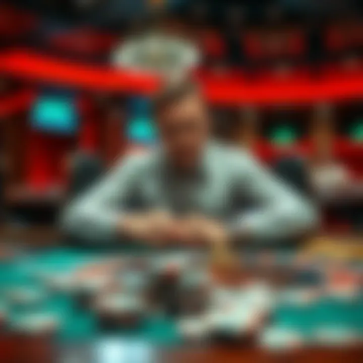A man named Alex at a roulette table looking concerned while placing bets, with chips scattered around him.