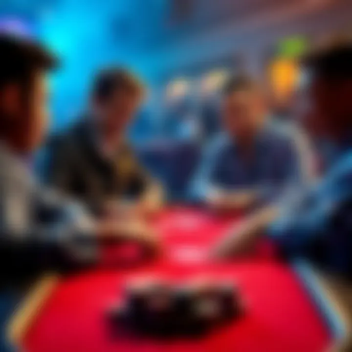 All-in poker move A player makes a bold all-in bet at a poker table while two opponents watch attentively, creating tension in the game.