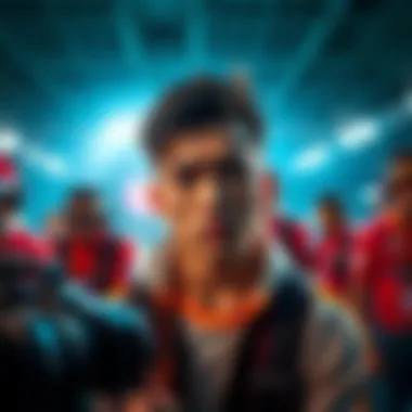 A person looking nervous while preparing for an amateur competition, surrounded by equipment and other competitors