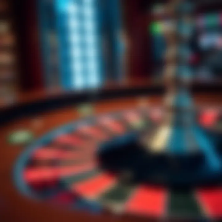 Close-up of an American roulette table with a ball and chips placed on numbers, highlighting the game environment.