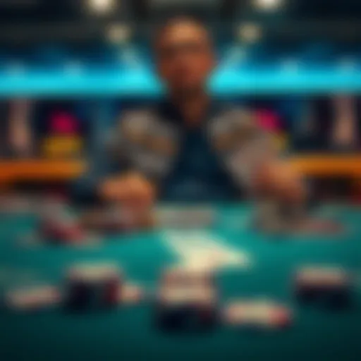 A poker table with chips and cards, focusing on a player with A5d reflecting on betting decisions in a $600 game.