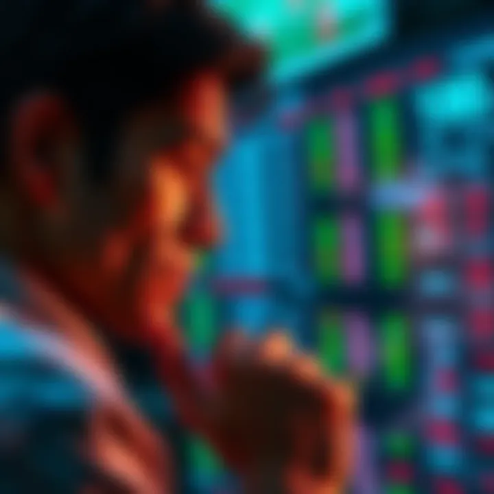 Analyzing Betting Odds A person looking at betting odds on a digital screen with a thoughtful expression, contemplating their next wager.