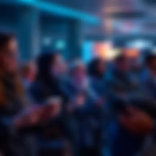 A group of people eagerly waiting for the release of a new monthly edition, looking at their devices with excitement.