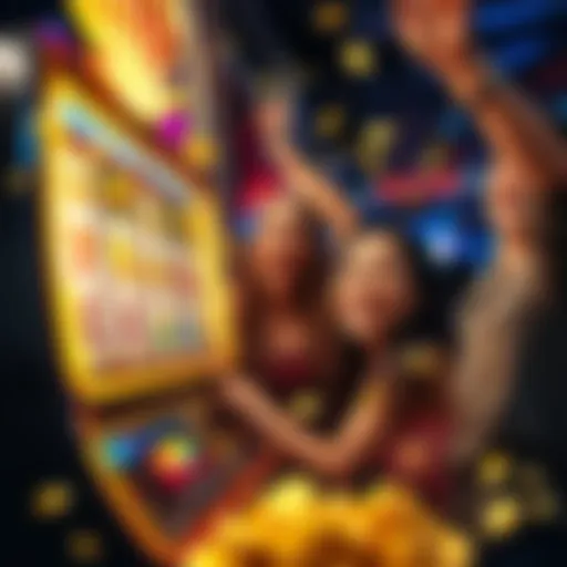 A visualization of happy players celebrating at a slot machine, highlighting wins in games like Olympus Gates.
