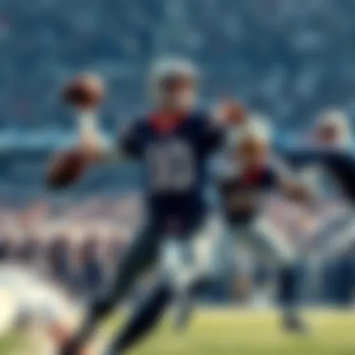 Arch Manning throwing a pass during a football game, surrounded by defenders