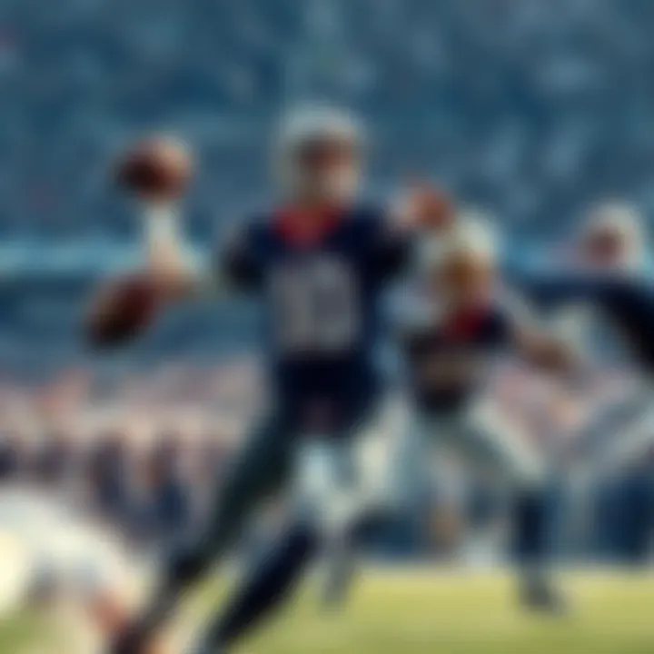 Arch Manning throwing a pass during a football game, surrounded by defenders