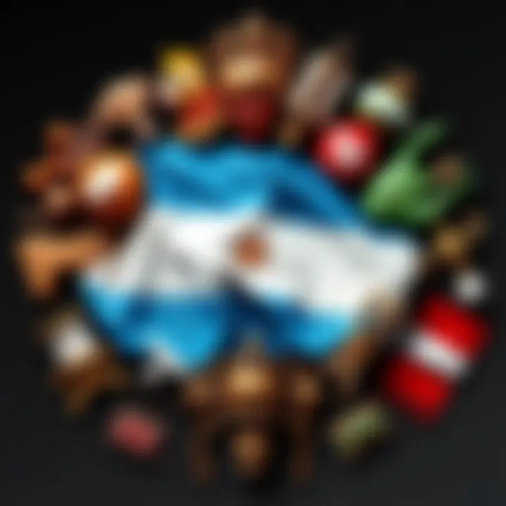 A vibrant Argentine flag surrounded by traditional cultural symbols representing the pride and identity of the Argentine people