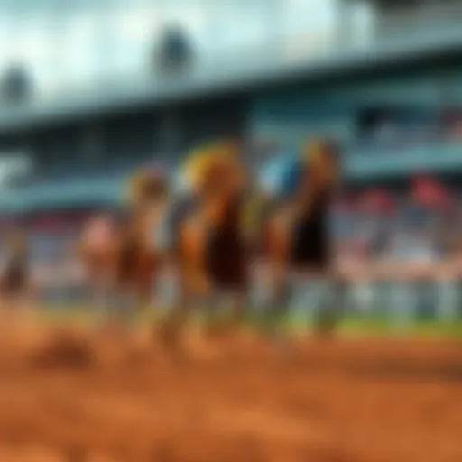 Horses racing at the Arlington Million event with spectators in the background