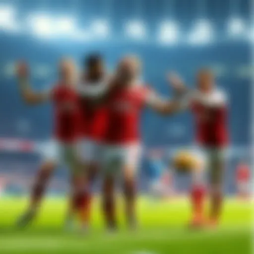 Arsenal players celebrating a goal Arsenal football players celebrating after scoring a goal during a Premier League match