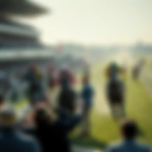 A crowd watches horses race at Ascot, with people cheering as competitors strive for victory.