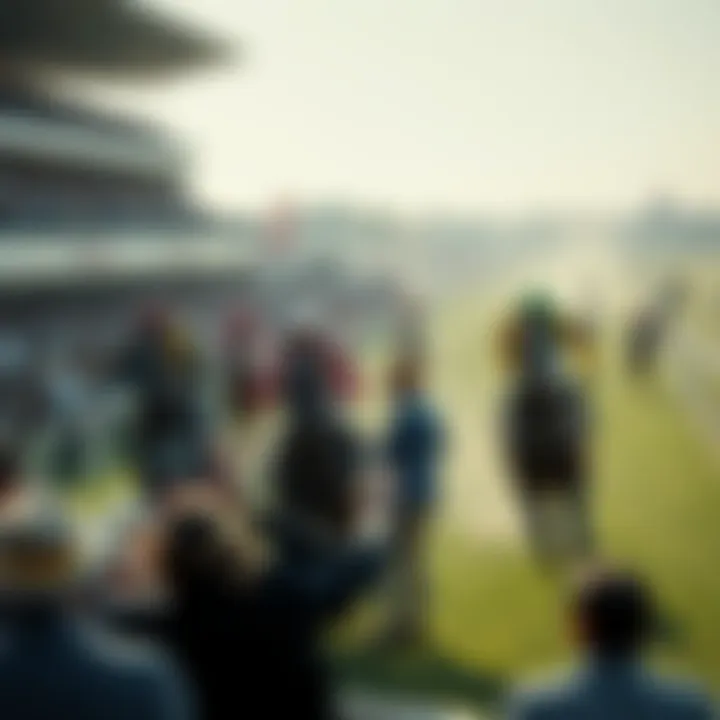 A crowd watches horses race at Ascot, with people cheering as competitors strive for victory.