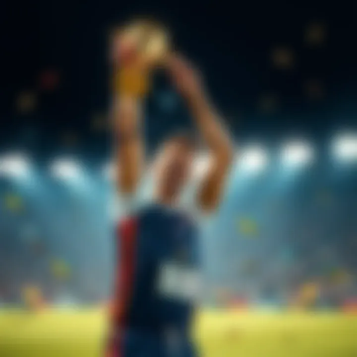 An athlete holding a trophy high in celebration after winning a sports competition, showcasing determination and joy