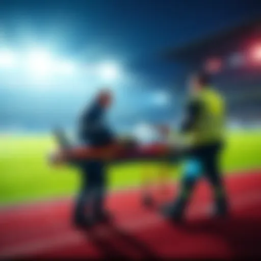 Athlete on stretcher during a game An athlete being carried on a stretcher by medical staff during a sporting event, raising concerns about player safety and betting implications.