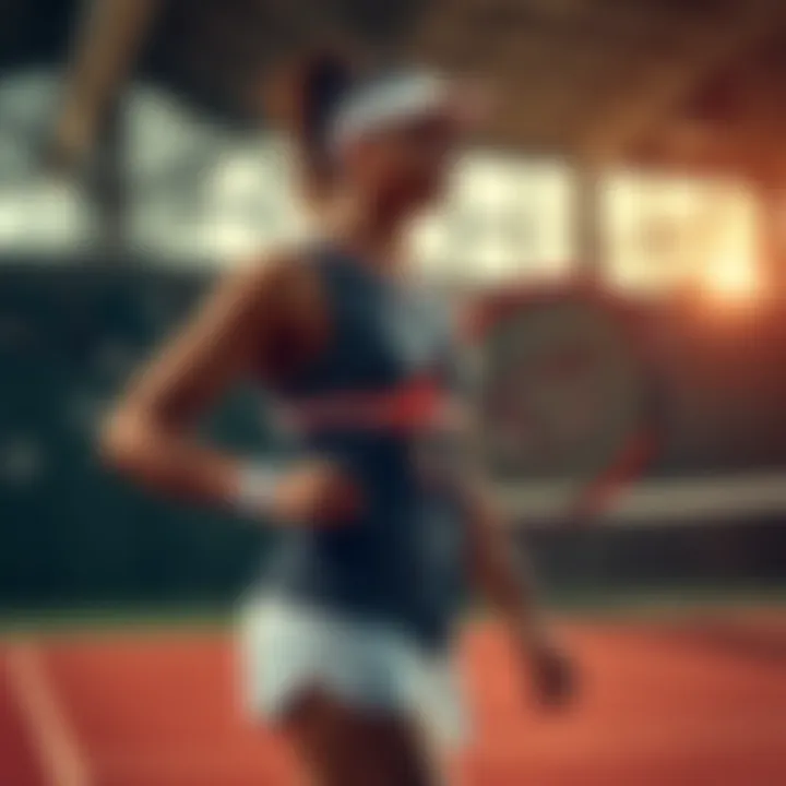A sports athlete prioritizing tennis over basketball, holding a tennis racket with determination on a court