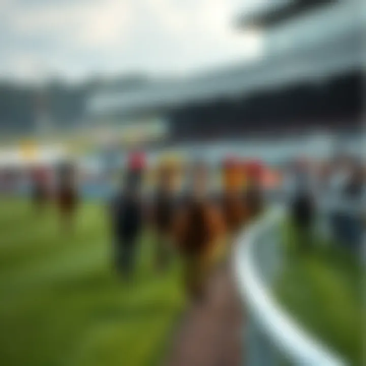 A close-up of a horse racing track at Newcastle or Southwell showing horses racing on an all-weather surface, with bettors observing the event in the background.