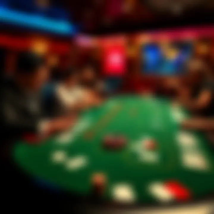 A baccarat table with players focused on the game, chips placed on the table, and cards laid out, showing a positive gaming atmosphere.