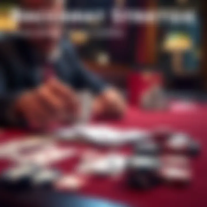 A player reviewing baccarat strategies with cards and chips on a table.