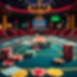 A baccarat table featuring dealt cards and colorful chips, showing an exciting casino atmosphere