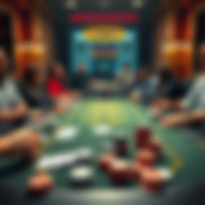 A baccarat table set up with cards, chips, and players focused on the game, illustrating the highs and lows of gambling.