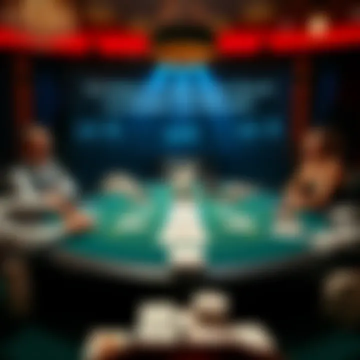 A baccarat table set up for play, featuring manual decks of cards and players gathered around, enjoying the game.