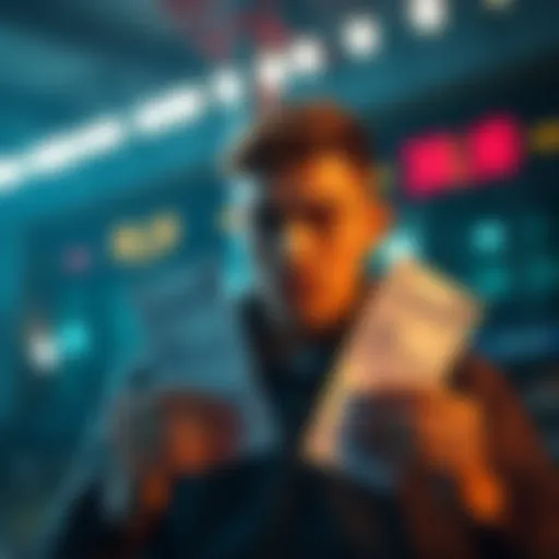 A person holding betting slips with a determined expression, seeking advice for new bets.