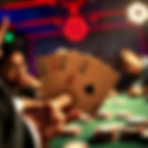 A poker hand showing four of a kind with excited players around