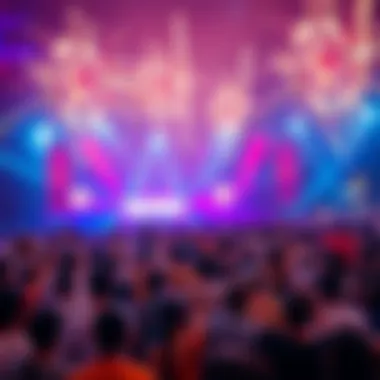 Bang Bang Event Crowd A lively crowd enjoying a Bang Bang event with colorful lights and music in the background