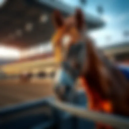 A racehorse named Banishing stands in the paddock at Churchill Downs, looking alert and ready for the race.