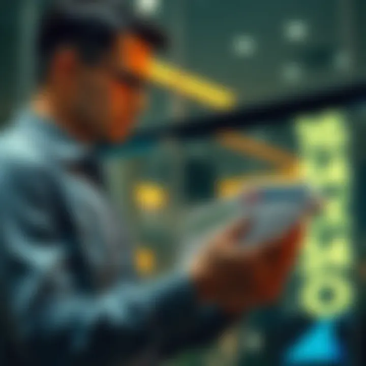 A person reviewing bank statements while checking their account balance after a large transaction