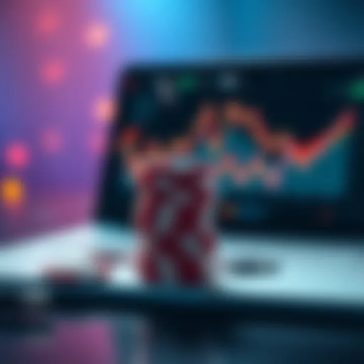 Illustration showing a stack of chips next to a laptop with graphs, representing bankroll management in daily fantasy sports.