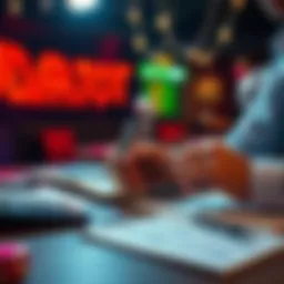 A person analyzing betting odds and managing their bankroll with a calculator and notebook on a table.