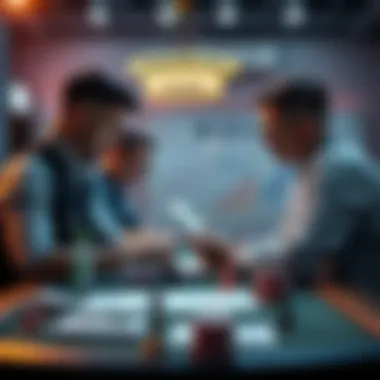 A group of successful players analyzing bankroll management charts and betting strategies at a table